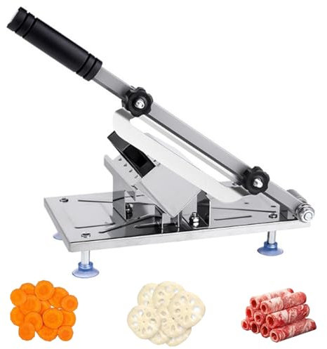Meat Cutter Frozen Meat Slicer Manual Stainless Steel Adjustable Non-Slip Base Anti-Rust Washable Ergonomic Foam Handle Detachable Heavy Duty Food Grade Cutter Slicing Machine for BBQ Cooking