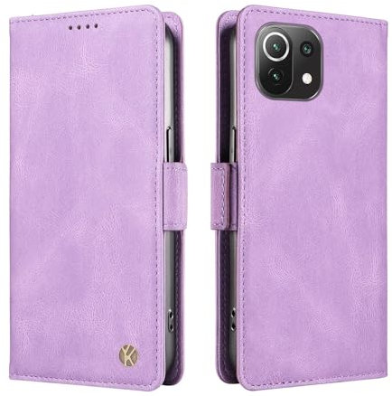ILING Cover per Xiaomi 11 Lite 5G NE/Xiaomi Mi 11 Lite, Custodia a Premium Pelle PU Portafoglio Caso, Ultra Sottile Antiurto Flip Cover con Slot per Scheda/Supporto/RFID Blocking (Viola)
