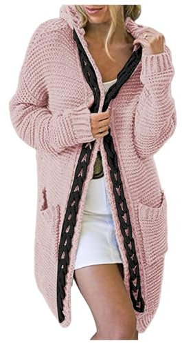 Gilet Femme Long Noir Chaud - Veste Chic Et Élégante - Cardigan Court - Pull Et Sweat - Rose 3XL
