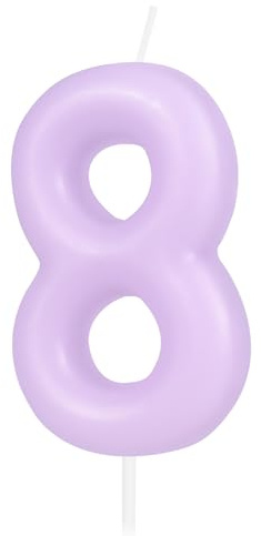 Hongplus Macaron Purple Number 8 Candle, 8 Birthday Candle, Macaron Purple Happy Birthday Candles for Cake, Cake Topper Decorations for Girl Women Pastell Sweet 8 Birthday Party Decorations