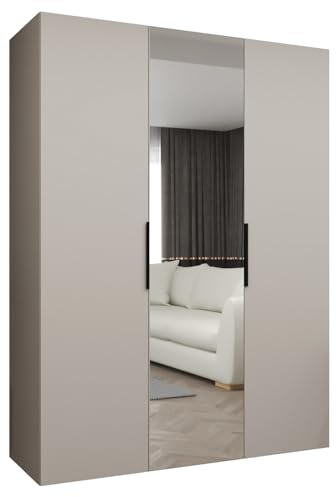 MEBLE KRYSPOL - Kleiderschrank mit Spiegel - Drehtürenschrank - Schrank 150x202x52cm - Garderobenschrank Schlafzimmer, Flur, Jugendzimmer - Farbe Kaschmir, Griff Schwarz - Marbella 2 150