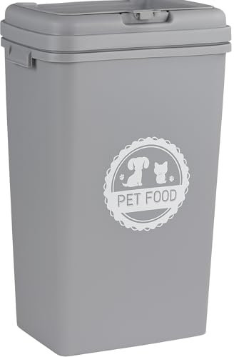 Home Beauty 53L Airtight Pet Food Storage Container, Flip Top Locking System, Plastic Food Dispenser Bin for Dogs, Cat Container – Animal/Bird Seed Dispenser (Grey, 53L/25KG)