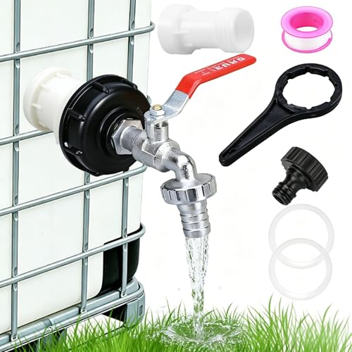 Robinet Cuve 1000l, 3/4 Adaptateur de Réservoir IBC en Laiton, IBC Container Accessoires, avec Clés à Capuchon de Tambour, pour Robinet Jardin Irrigation Tuyaux Accessoires Adaptateur Robinet