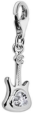 Quiges Charm Anhänger Musik Instrument Bassgitarre mit Herz Zirkonia 925 Silber mit Karabinerverschluss für Bettelarmband