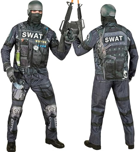 W WIDMANN MILANO Party Fashion - SWAT Kostüm für Erwachsene | 4-teiliges Outfit mit Oberteil, Hose, Handschuhen und Maske für Halloween, Karneval