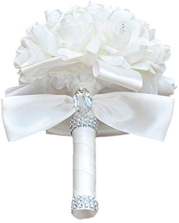 Eldwviz Wedding Bouquets for Bride, Wedding Bouquet Bridesmaid,Bridesmaid Holding Flowers for Wedding Decoration (White+White)