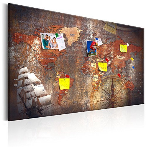 Pinnwand B&D XXL - Weltkarte Pinnwand & Leinwandbild 90x60 cm 1 Teilig Kunstdruck modern Wandbilder XXL Wanddekoration Design Wand Bild - Landkarte Karte Reise Geographie k-A-0140-v-a