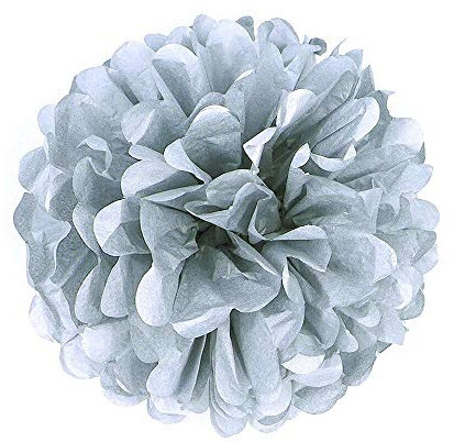 JZK 10 x Silber Pompoms Pompons, 25cm Durchmesser, Seidenpapier blume Dekoration für Wohnzimmer Hochzeit Geburtstag Babyparty Kinder Party Weihnachten Silvester