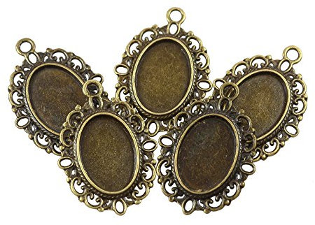 maDDma Anhänger 5 Stück 33,5x24x2mm Cabochon-Fassung 18x13mm oval Kettenanhänger Rohling, Farbe: Antik Bronze