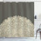 ABAKUHAUS Orientalisch Duschvorhang, Floral Halbe Mandala, Stoffliches Gewebe Badezimmerdekorationsset mit Haken, 175 x 180 cm, Beige und Dunkel Taupe