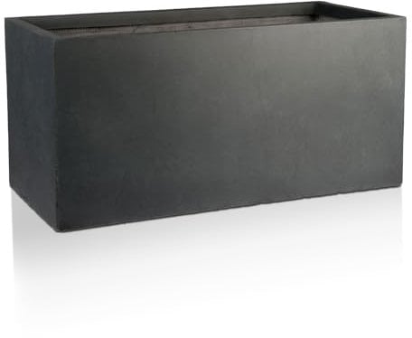 IDEALIST 80 cm Large Trough | Dark Grey Reinforced Stone Rectangular Planter | Garden Planters with Drainage Holes L80 W37 H37.5 cm, 79 litres