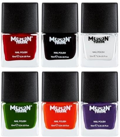 Halloween Nail Polish by Moon Terror | 10ml | Set of 6 | SFX Make up, Special effects Make up, Nail Varnish