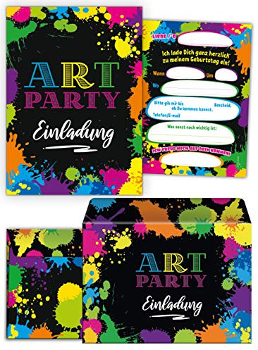 8 Einladungskarten incl. 8 Umschläge Kindergeburtstag Art-Party Basteln-Party Mädchen Junge Einladungen Geburtstag
