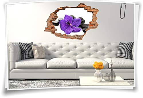 3D Wand-Bild Wand-Tattoo Wand-Aufkleber Wellness SPA Orchidee Stein Violett Lila Deko, 150x100cm