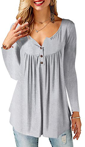 Florboom Womens Henley Neck Long Sleeve Casual Elegant T-Shirt Blouses