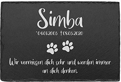 Tiergrabstein Grabplatte aus Schiefer Gedenkstein mit individueller Gravur Gedenktafel für Hunde und Katze und andere Haustiere Grabstein Grabschmuck personalisiert mit Ihrer Wunschgravur Pfote