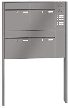 RENZ/Plan / 4er Freistehende Briefkastenanlage Standbriefkasten mit Sprechfeld/RAL-Farbe 9007 Volumen 28 L/zum Einbetonieren/Dein-Briefkasten.de