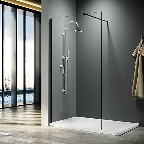 ELEGANT 1000x1900mm Shower Enclosure with 8mm Clear Easy Clean Safety Glass Walkin Shower Screens Panel+ Black Stainless Steel Support Bars