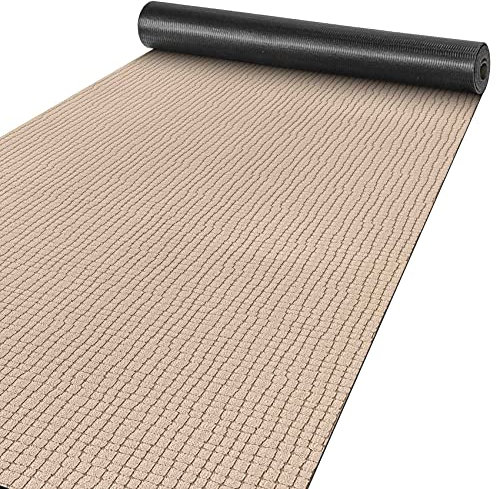 ANRO Teppich Läufer Flur Küchenteppich Schmutzfangmatte Sauberlaufmatte rutschfest Velours Beige 65x1000cm (10M) Modern