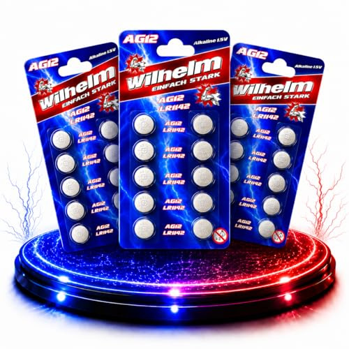 Wilhelm AG12 Alkaline Knopfzellen 1,5 V (LR43 LR1142 301) – 30 Stück