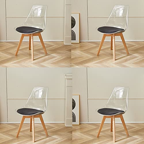 GrandCA HOME 4er Set Esszimmerstühle mit Sitzkissen aus Leinenstoff, transparente Beistellstühle für Küche, Esszimmer, Schlafzimmer (Schwarz/Leinen)