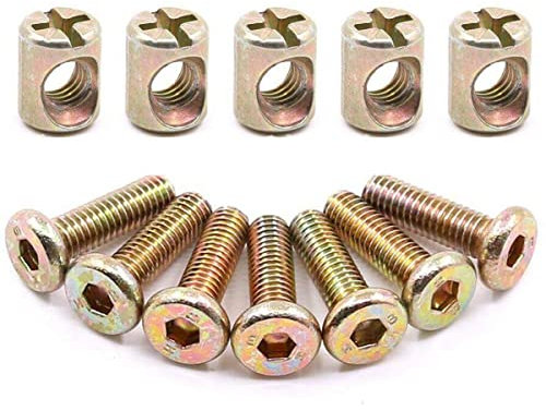 15 Sets Furniture Bolt Nut Set M6 Hex Socket Cap Screw Bolt Nuts Kit 55mm Zinc Plated Flat Head Bolt Barrel Nut Screw Nuts for Furniture Crib Chair
