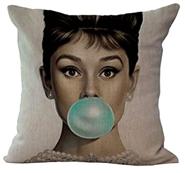 Kissenbezug 50x50 Cyan Audrey Hepburn Sanft Baumwolle und Leinen Kissenbezüge 50x50 mit Reißverschluss Kissenhüllen 50x50 Knitterfreie Starke Atmungsaktivität Kissenhülle 50x50 1 Pcs