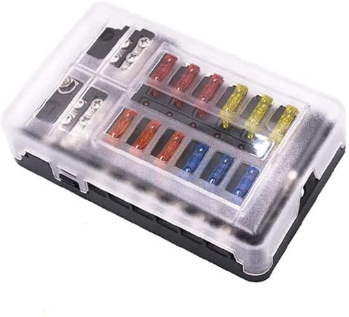 GIDREN Sicherungskasten, 12-Wege-Flachsicherungsblock mit LED-Anzeige, 12 Schaltkreise Sicherungskasten Halter mit W/Negativbus für Automotive Auto Boot Marine SUV Wohnmobil Van