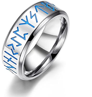 Wikinger Ringe Set, Partnerringe Personalisiert Edelstahl Silber- Ring mit Wikingerschrift für Männer 67 (21.3) Kostenlos Gravieren