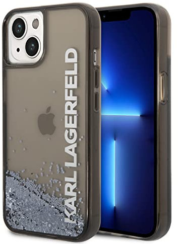 CG MOBILE Karl Lagerfeld Liquid Glitter Elong Silikon Case Protector/Ultradünn/Schlank/rutschfest/Stoßdämpfung/Anti-Kratzer Kompatibel mit iPhone 14 6,1 Zoll (Schwarz)