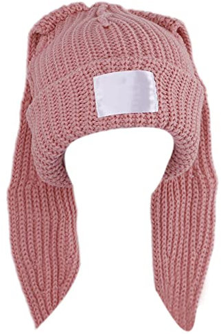 caoxhenr Kaninchenohren-Strickmütze, Häkelmütze, Skullies, Beanie, lange Ohren, niedlicher Hasenhut für Damen, Herbst, Winter, warm, Pk, Einheitsgröße