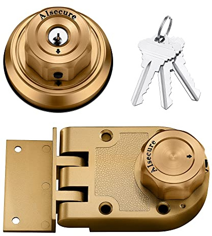 AIsecure Verrou à pêne dormant sans clé avec loquet de nuit non crochable et bouton anti-déverrouillage, en acier inoxydable 304 robuste, serrure de sécurité monocylindre et clés SC, empêche l'entrée