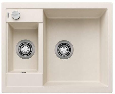 BLANCO METRA 6 | Granitspüle aus SILGRANIT softweiß | Einbauart: Einbau von Oben | reversibel | für 60 cm breite Unterschränke | Doppeltes Becken für eine benutzerfreundliche Nutzung