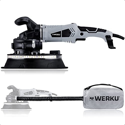 Werku WK403300, Lijadora Circular Paredes, Auto-Aspirante, Calidad Profesional, Potencia 1200 W, Disco 225 mm, Sistema Luz LED Visión, Incluye Disco Lijado y Manguera Aspiración