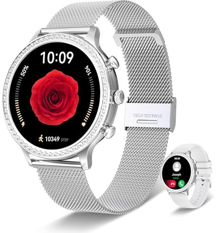 Lefitus 1,32 Zoll Smart Watch Physiologie Weiblich Herzfrequenzmesser SpO2, Benachrichtigungen/20 Training/Schrittzähler iOS Android Silber, Geschenk für Damen
