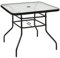 KOMFOTTEU Quadratischer Beistelltisch, Gartentisch mit Schirmloch, Bistrotisch mit Glasplatte & Metallrahmen, Esstisch bis 80 kg belastbar für Balkon Terrasse Garten, Schwarz (80 x 80 x 71 cm)