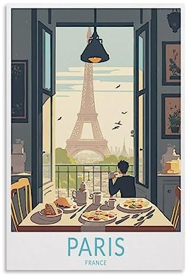 Paris Frankreich Vintage Reiseposter Landschaft 20 x 30 cm Wandkunstdruck Leinwand Kunst Poster Modern Familie Schlafzimmer Dekor Poster