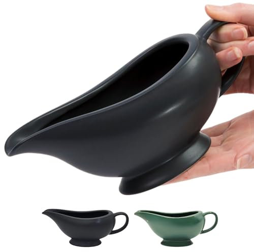 Elegant Stoneware Gravy Boat - 14oz - Insulated Warmer (Black)