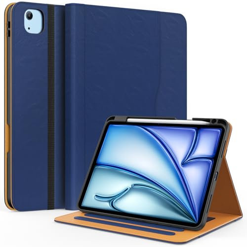 ZoneFoker Case for iPad Air 11-inch M3/ M2 (2025/2024), iPad Air 5th/ 4th Generation 10.9'' (2022/2020), iPad Pro 11 (4th/3rd/2nd/1st Gen), Multi-Angle Stand Cover with Pencil Holder, Navy Blue