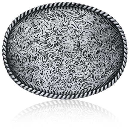 KOORASY Western Gürtelschnalle Antik Gravur Blume Gürtelschnalle für Männer Frauen Halloween Weihnachten Geschenke, silber, Medium