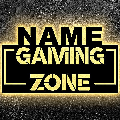 LEON FOLIEN Gaming Zone - Gamer Geschenke personalisiert I Zimmer Beleuchtung Wand Lampe in LED - für Videospiel Fans - Zockerbude - Aus MDF Holz