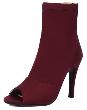 SWDZM Botas de Baile Latino Mujer Zapatos Punta Abierta Botines de Baile con Tacón Alto Salsa y Bachata de Salon,Borgoña,Tacón 9.5cm,Suela de Goma,35 EU
