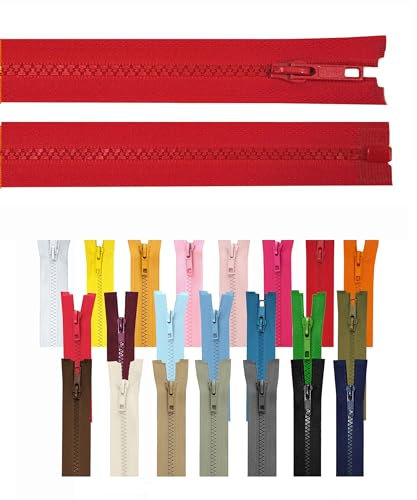 Reißverschluss teilbar Jackenreißverschluss Kunststoff Krampe Zähne grob 5mm Jacken Mantel Taschen Rot 90cm