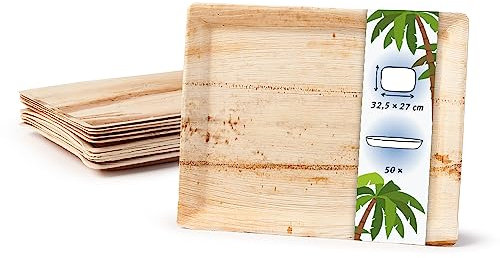 onlyleaf Palmware - Plateau de service gastro du palmier I écologique - stable - décoratif I Plaque de service et gâteau jetable, Ustensiles pour fête I 50 x gastro plateaux 32,5 x 27 cm