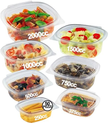 GM 50 Vaschette per Alimenti Usa e Getta con Coperchio Ovali Trasparenti in Pet Misura 250 cc Contenitori con Coperchio Unito Trasparente Vaschette per Alimenti Usa e Getta Chiusura ermetica