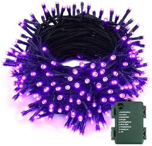 PhilzOps Luci Halloween per Esterno, 20M 200 LED Viola Catena Luminosa Interno a Batteria Impermeabile 8 Modalità Catena Luci Natale per Camera Giardino Albero Nozze Festive Orrore Festa Decorazione