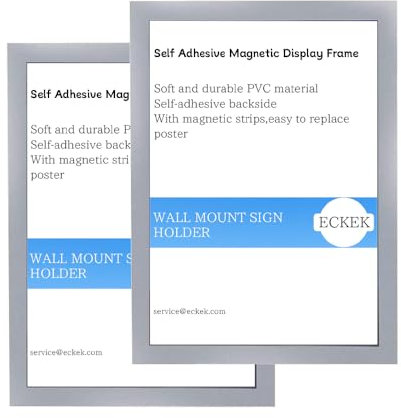 ECKEK Lot de 2 cadres magnétiques auto-adhésifs en plastique pour affiche, porte-documents, argenté A4, 210 x 297 mm