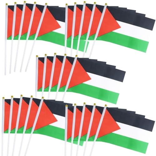 50 Palestinian Hand-Waved Flags Bandiere Palestinesi Sventolate A Mano Mini Bandiere Mano Bandiera 14x21 cm Con 30 cm Plastica Asta Di Bandiera Celebrazione Decorazione