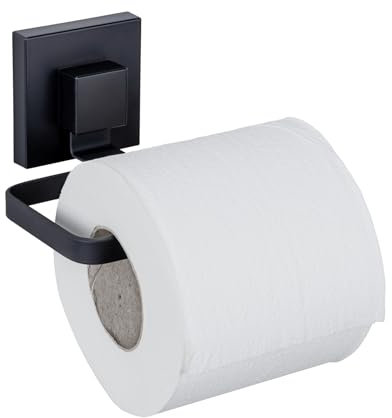 WENKO Toilettenpapierhalter Mod. Quadro eleganter Edelstahl-Wandhalter zur praktischen Aufbewahrung einfache Montage ohne Bohren Farbe Schwarz