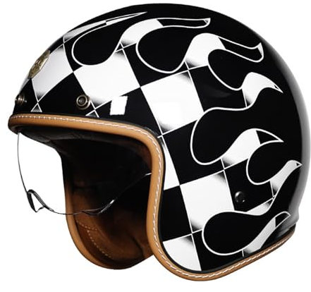 3/4 Halbface Motorrad Vintage Crosshelm DOT/ECE genehmigt Unisex Ganzjahreszeit Schnellverschluss Herausnehmbares Futter UV-Schutz mit Windschutz, G,XXL
